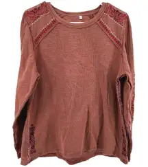 Sundance Snowflurries Thermal Floral Embroidered Crew Neck Knit Coral Medium