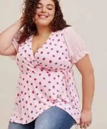 Torrid Pink Kiss Lip Print Chiffon Puff Sleeve Wrap Blouse Size 1X
