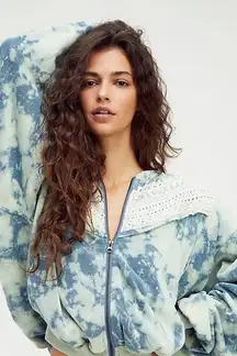 We The Free True Blue Crochet Jacket