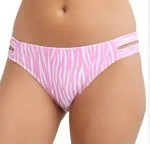 BCBGeneration Striped Side Tab Bikini Bottom Animal Print Pink Size M NWT