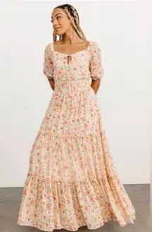 Baltic Born Alice Smocked Maxi Dress in Berry Print Tiered Size Small