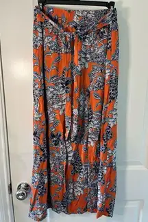 Cabi Paradise Calypso Floral All Over Print Flare Tie Front Maxi Skirt Sz Small