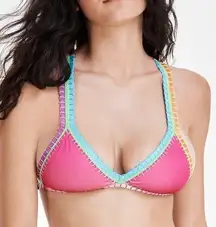 Pily Q NEW Crochet-Trim Triangle Bikini Top L