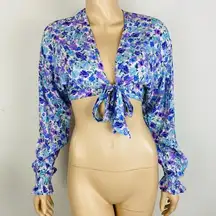 Majorelle Revolve Colorful Floral Plunge Neckline Tie Bust Women's XS Top New