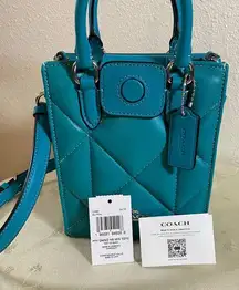 Coach NWT  North-South Mini Tote with Puffy Diamond Quilting Turquoise