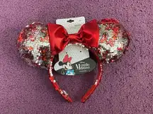 NWT Minnie Mouse red and silver sequins headband ears