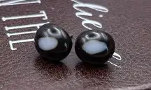 Vintage Eye Glass Black Cabochon Stud Earrings