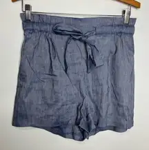 Express high‎ rise shortie paperbag shorts tie blue women’s size small casual
