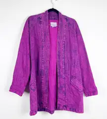 Sundance Vintage Women's Acid Wash Mid Length Denim Duster Jacket Purple Sz M