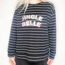 Ellen Tracy | Striped Christmas Holiday Festive Graphic Long Sleeve Shirt Top