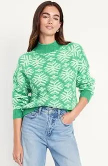 Old Navy Mock‎ Neck Sweater Green Snowflake Size XXL Tall Holiday Christmas Cozy