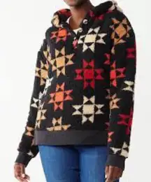 Sonoma Black Star Pattern Fleece‎ Hoodie Size Large NWOT