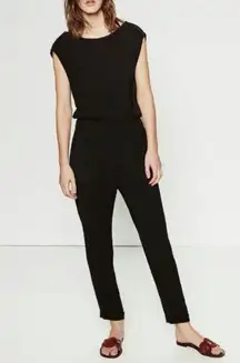 Zara Basic Shoulder Zip Zipper Jumpsuit Black Medium Tapered Leg Sleeveless