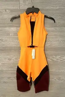 Secndnture romper workout suit orange black maroon size XS