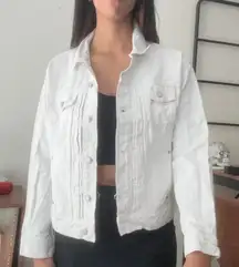 Old Navy White Denim‎ Jacket Womens Size L Button Front Long Sleeve Jean Coat