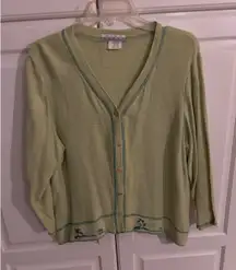 Nino Wong California Women's Lime Green Cardigan  Palm Tree Embroidery Medium