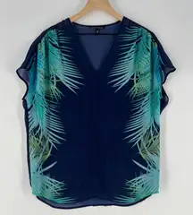 Victoria's‎ Secret Sheer Chiffon Tropical Leaf Print Cap Sleeve V Neck Top Beach