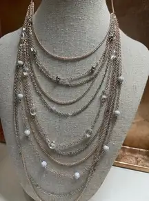 NWT Layered Necklace Rose Gold‎ & Silver Chain with Enamel & Crystal Beads 21.5"