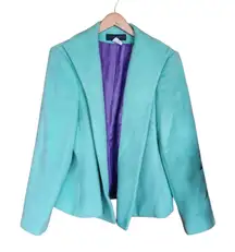 Harve Bernard Holtzman Mint Green Open Front Blazer Wool‎ Blend Size 14W