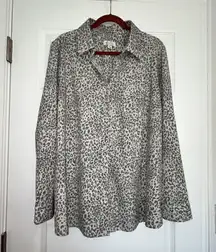 D&Co. Denim + Company Animal Print Button Front Blouse Top