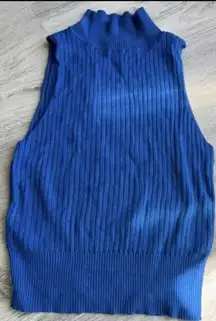 NWOT Women Junior Size S Blue Mock Neck Crop Tank Ribbed Wild Fable Sweater #490