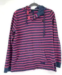 The Black Dog Fuschia And Navy Stripe Hooded Cotton Sweatshirt Shirt Size M