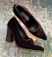 Vintage Charles David brown velvet stacked heels, size 7.5M