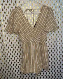 Trixxi Striped Flutter Sleeve Faux Wrap Tie Romper Yellow jumpsuit Size S