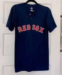 Women’s Size S Boston Red Sox Baseball Blue Short Sleeve T-shirt Button Collar