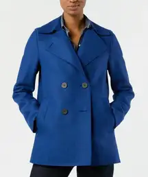 Harris Wharf London 100% Wool Double Breasted Pea Coat Navy Blue Size 42 IT M US