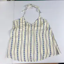 O'neill women's cream blue soft knit halter v-neck stretch striped top casual S