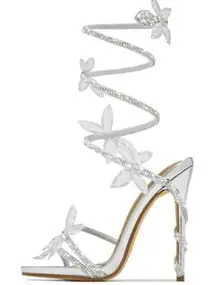 Sexytag Butterfly Wrap Around Strap Fantasy Rhinestone Sparkly Stiletto Heel