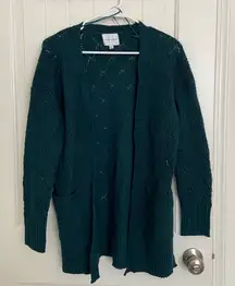 EUC Pink‎ Rose women’s teal patterned knit pocket cardigan sweater small