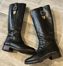 COACH EASTON BLACK CALF LEATHER GOLD LOGO WOMEN'S SIZE 6 TALL BOOTS SHOES