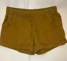 Old Navy Gold Linen Shorts Size L Elastic Drawstring Waist Side & Back Pocket