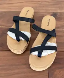 Easy Street Sandals Womens Size 9.5 N‎ Navy Leather Song Slide Braided Slip On