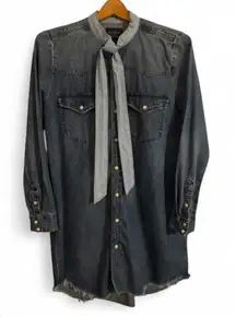 LUCKY BRAND Ballard LS Denim Western Shirt Mini Dress w/Bow Sz M $99
