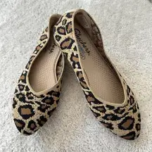 Skechers Leopard Print Knit POinted Toe Cleo Claw-some Flats sz 7 (LIST)