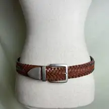 Vegan Leather Braided Woven Belt Silver Buckle Boho Western Faux Leather S/M