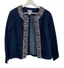 Draper's & Damon's petite denim jacket sequin Bead trim Embellished Glam Blazer