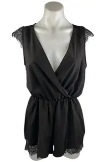 Urban Outfitters Kimchi Blue Black Cap Sleeve V-neck Wrap Jumpsuit Romper Size S