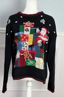 VINTAGE TIARA International Christmas Sweater Size Small Whipstitch Embroidered