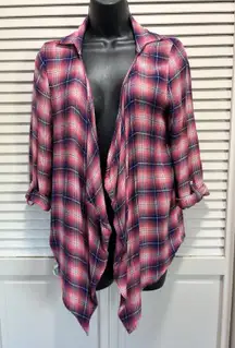 Aeropostale Flannel Pink/Black Open Long Tab‎ Sleeve Shirt Size Small Shawl Neck
