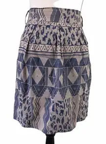 Vintage 80s Maren Beige Tan Blue Mixed Print Short Mini Skirt Tribal Leopard S