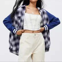 Urban Outfitters BDG Blue Plaid Keanu Varsity Flannel Shirt XS