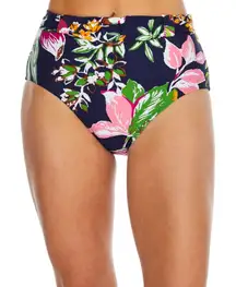 Anne Cole Bikini Bottom Tropical Bloom Belted High-Waist Floral Navy Blue L