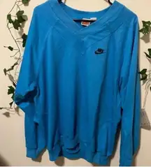 Women’s Oversized Blue Vintage  V-Neck Sweatshirt (One Size)