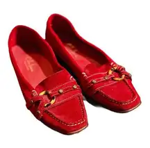 Cole Haan  Women's Red Suede Loafers Size 6 B Square Toe  Quiet Luxury Mob Wife