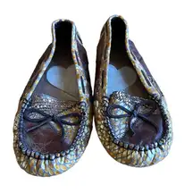 Kenzie Devia Flat Slip On Loafers Patchwork‎ Snakeskin Moccasin Women's Size 7
