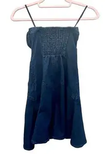 BDG  Strapless Smocked Back flare Mini Dress Dark Denim indigo blue Women's XS